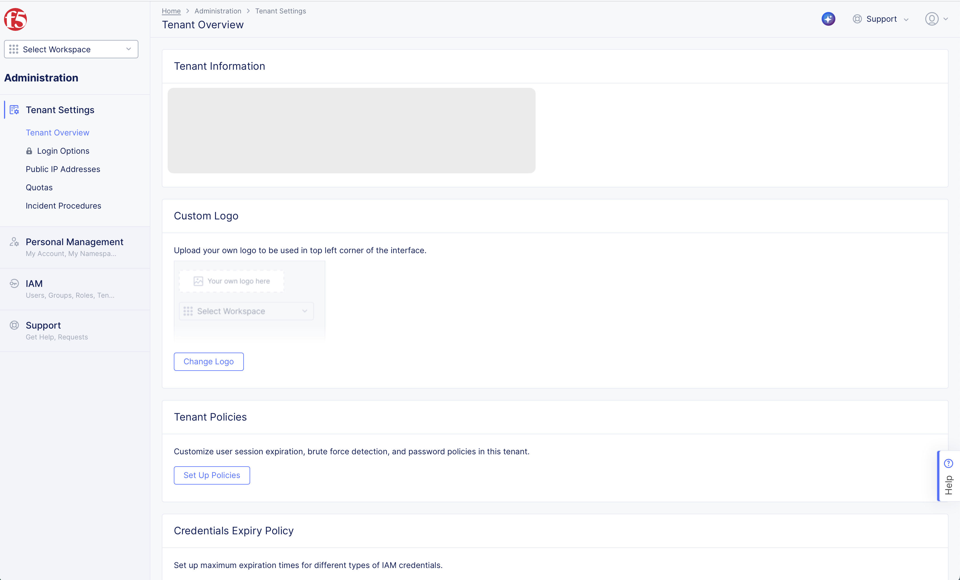 Figure: Tenant Settings Page