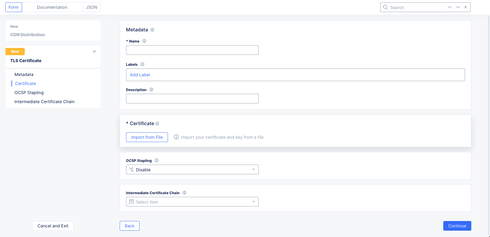 Figure: TLS Certificate Form