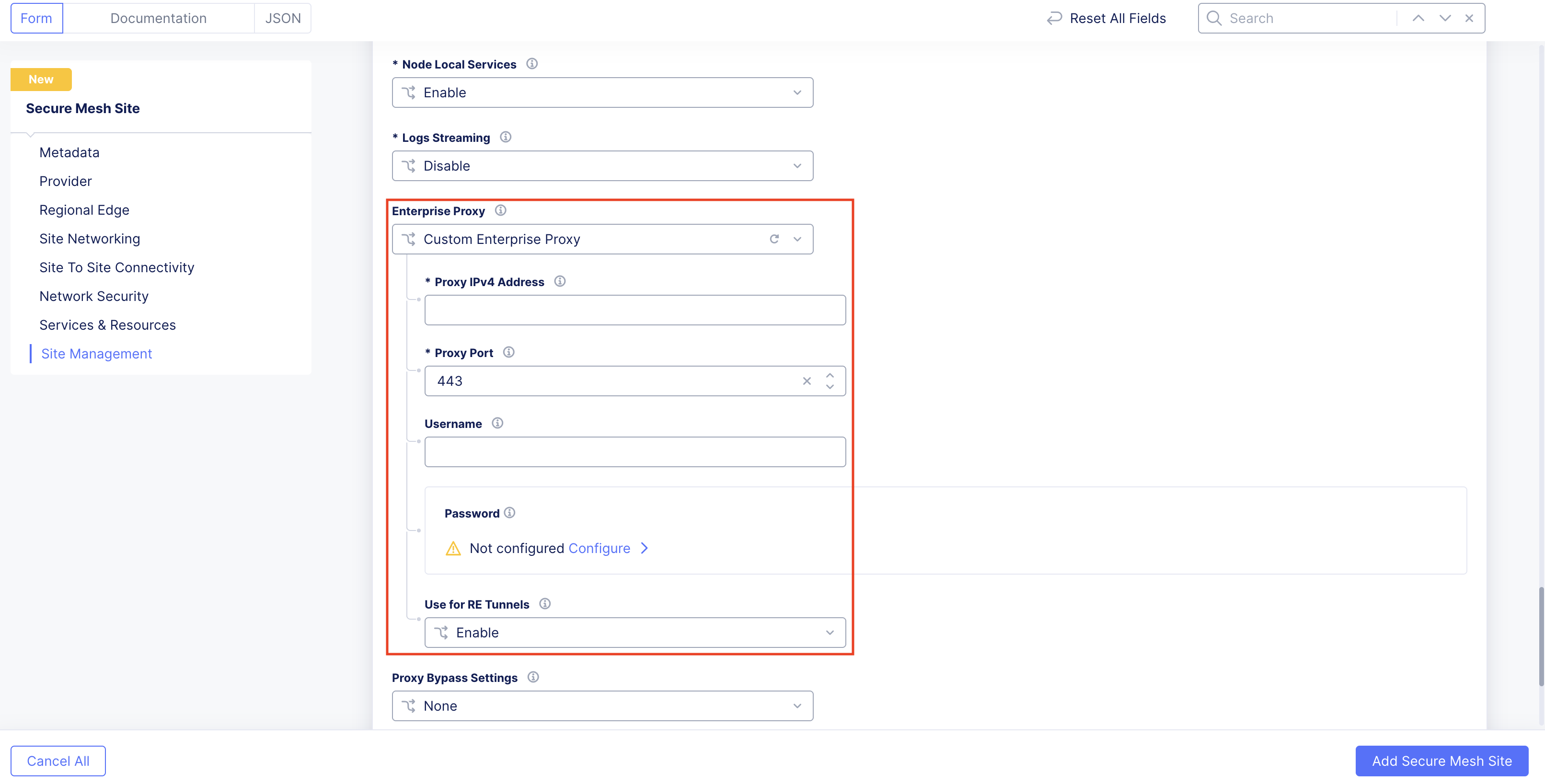 Figure: Custom Enterprise Proxy Configuration